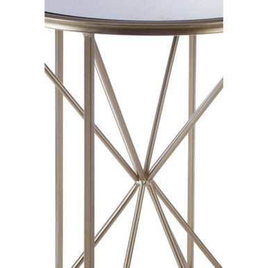 Arcana Champagne Finish Round Side Table with Mirrored Top
