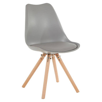 Stockholm Grey Moulded Plastic Dining Chair with Faux Leather Seat and Wood Legs