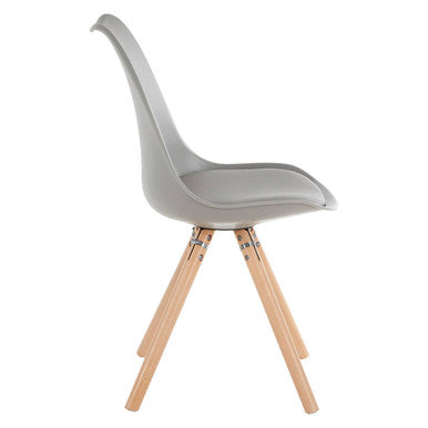 Stockholm Grey Moulded Plastic Dining Chair with Faux Leather Seat and Wood Legs