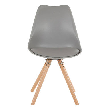 Stockholm Grey Moulded Plastic Dining Chair with Faux Leather Seat and Wood Legs