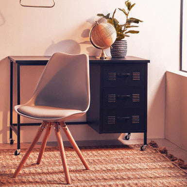 Stockholm Grey Moulded Plastic Dining Chair with Faux Leather Seat and Wood Legs