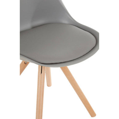 Stockholm Grey Moulded Plastic Dining Chair with Faux Leather Seat and Wood Legs