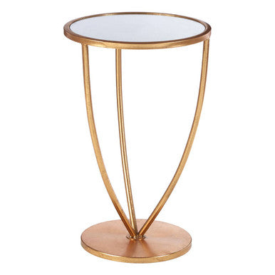 Marcia Gold Finish Side Table with Mirrored Top