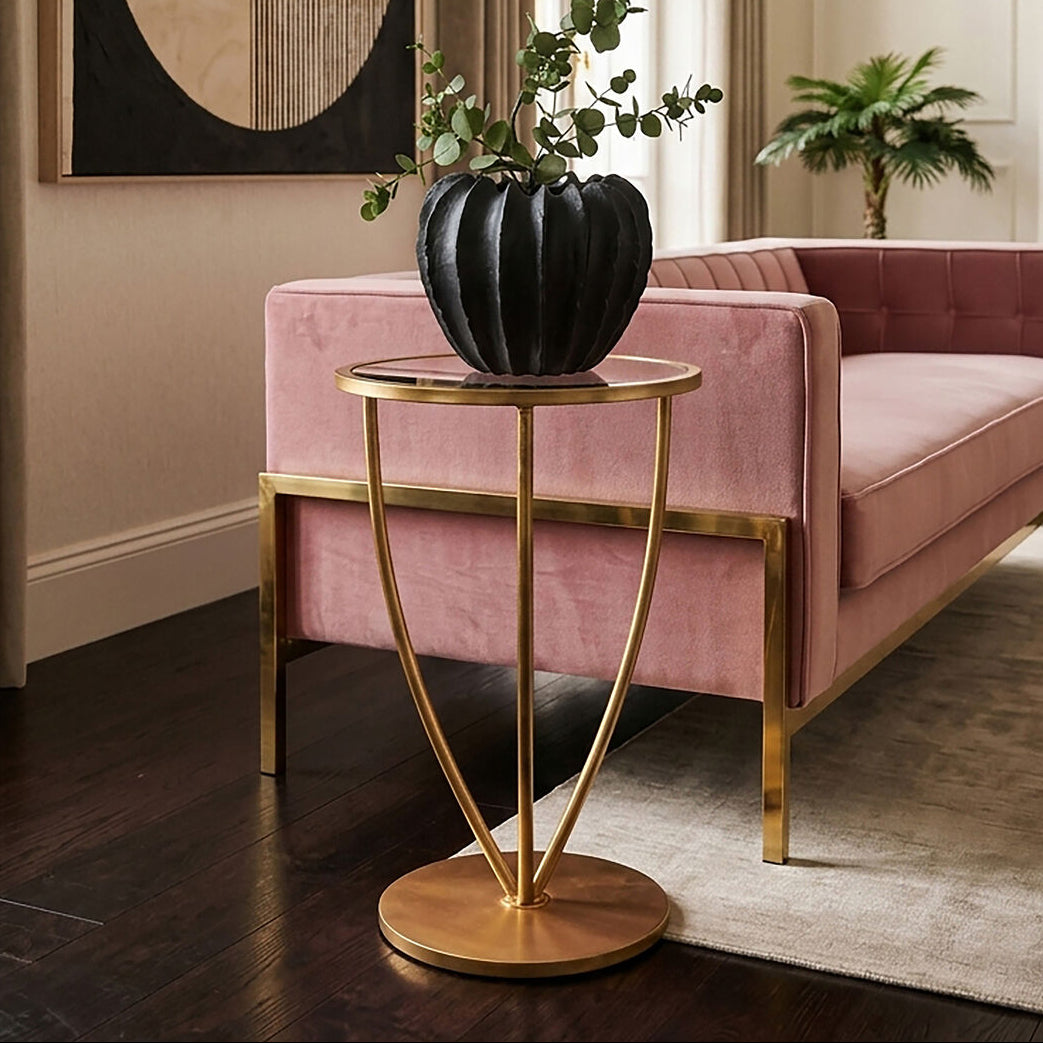 Marcia Gold Finish Side Table with Mirrored Top