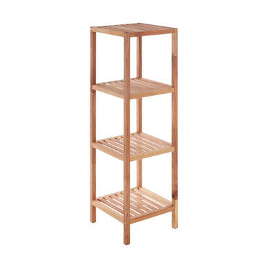Arla Natural Walnut Wood 4 Tier Tall Bathroom Shelf Unit