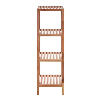 Arla Natural Walnut Wood 4 Tier Tall Bathroom Shelf Unit