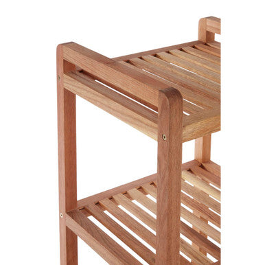 Arla Natural Walnut Wood 3 Tier Bathroom Shelf Unit with Wheels