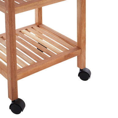 Arla Natural Walnut Wood 3 Tier Bathroom Shelf Unit with Wheels