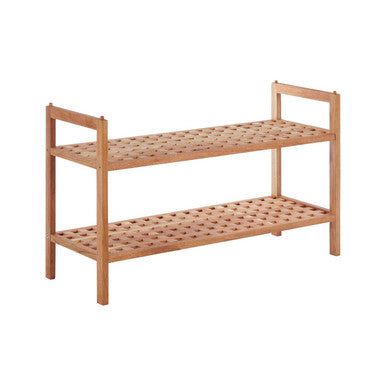Arla Natural Walnut Wood 2 Tier Grid Design Stackable Shoe Rack