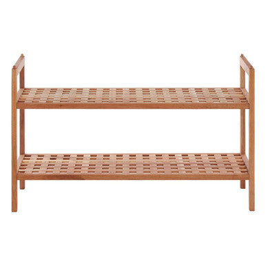 Arla Natural Walnut Wood 2 Tier Grid Design Stackable Shoe Rack