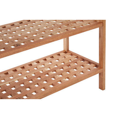 Arla Natural Walnut Wood 2 Tier Grid Design Stackable Shoe Rack