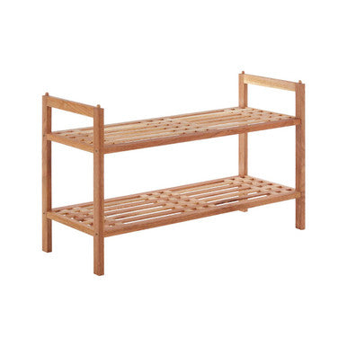 Arla Natural Walnut Wood 2 Tier Slatted Stackable Shoe Rack