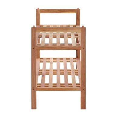 Arla Natural Walnut Wood 2 Tier Slatted Stackable Shoe Rack
