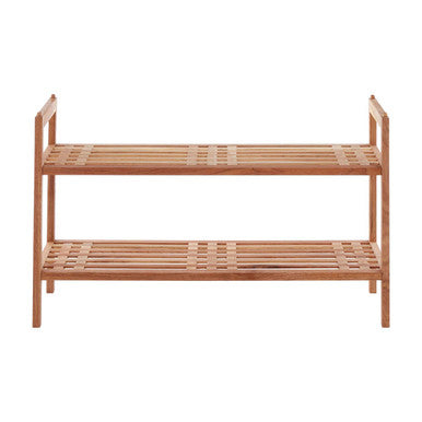 Arla Natural Walnut Wood 2 Tier Slatted Stackable Shoe Rack