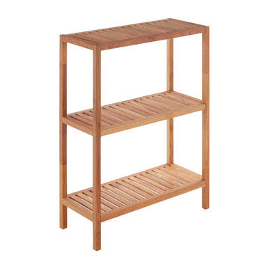 Arla Natural Walnut Wood 3 Tier Tall Bathroom Shelf Unit