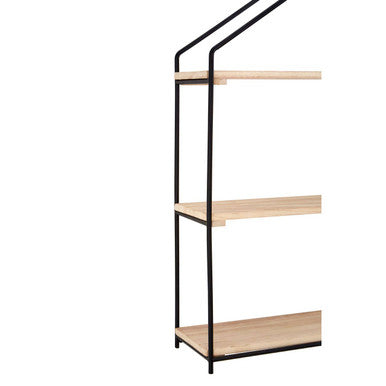 Brixton Black and Natural Wooden 3 Tier House Shaped Wall Shelf