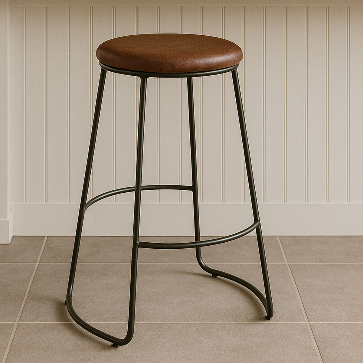 Brixton Brown Leather Effect Bar Stool with Black Finish Legs
