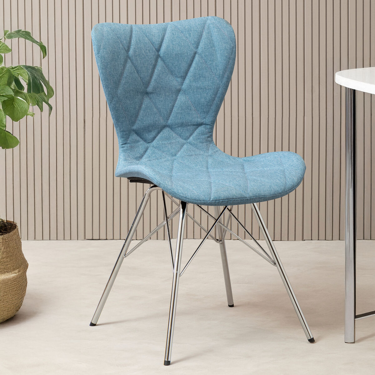 Stockholm Blue Fabric Quilted Dining Chair