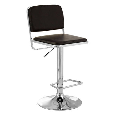 Stockholm Black Leather Effect Adjustable Bar Stool with Chrome Finish Base