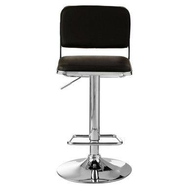 Stockholm Black Leather Effect Adjustable Bar Stool with Chrome Finish Base