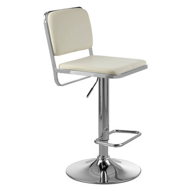 Stockholm White Leather Effect Adjustable Bar Stool with Chrome Finish Base