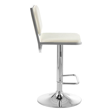 Stockholm White Leather Effect Adjustable Bar Stool with Chrome Finish Base