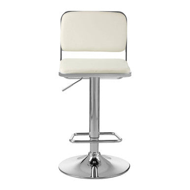 Stockholm White Leather Effect Adjustable Bar Stool with Chrome Finish Base