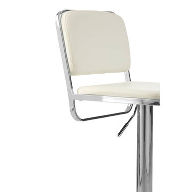 Stockholm White Leather Effect Adjustable Bar Stool with Chrome Finish Base