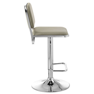 Stockholm Light Grey Leather Effect Adjustable Bar Stool with Chrome Base