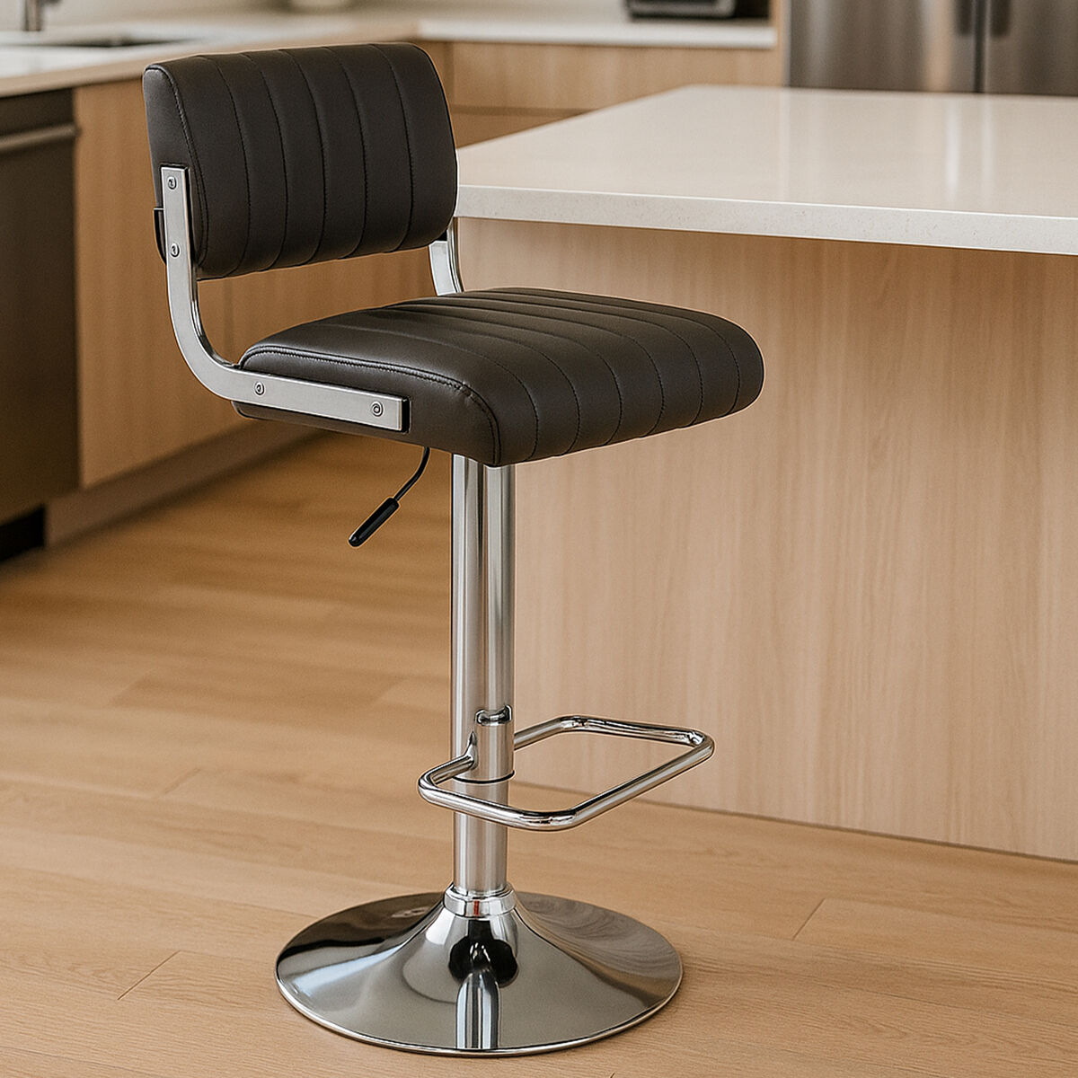 Stockholm Dark Grey Leather Effect Channel Tufted Adjustable Bar Stool