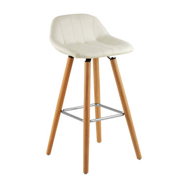 Stockholm White Leather Effect Bar Stool with Wooden Legs