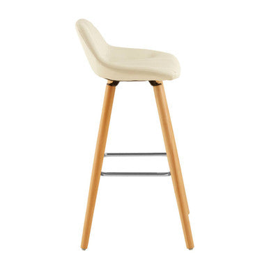 Stockholm White Leather Effect Bar Stool with Wooden Legs