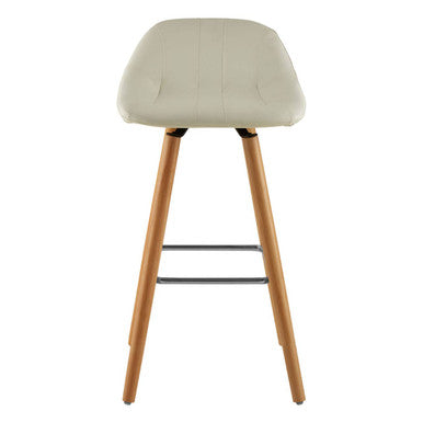 Stockholm White Leather Effect Bar Stool with Wooden Legs
