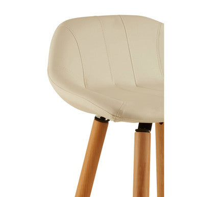 Stockholm White Leather Effect Bar Stool with Wooden Legs