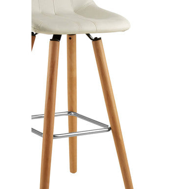 Stockholm White Leather Effect Bar Stool with Wooden Legs