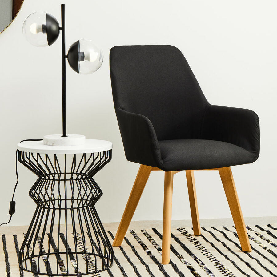 Stockholm Black Fabric Dining Chair with Armrests