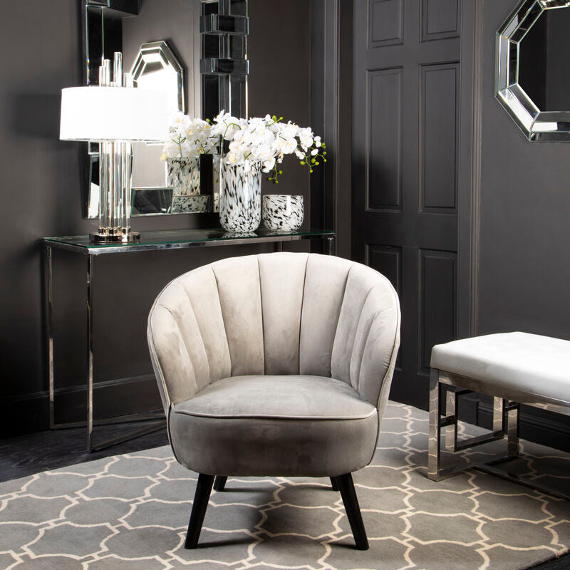 Regents Park Grey Velvet Scalloped Curved Chair
