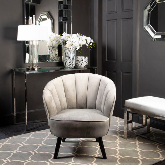 Regents Park Grey Velvet Scalloped Curved Chair