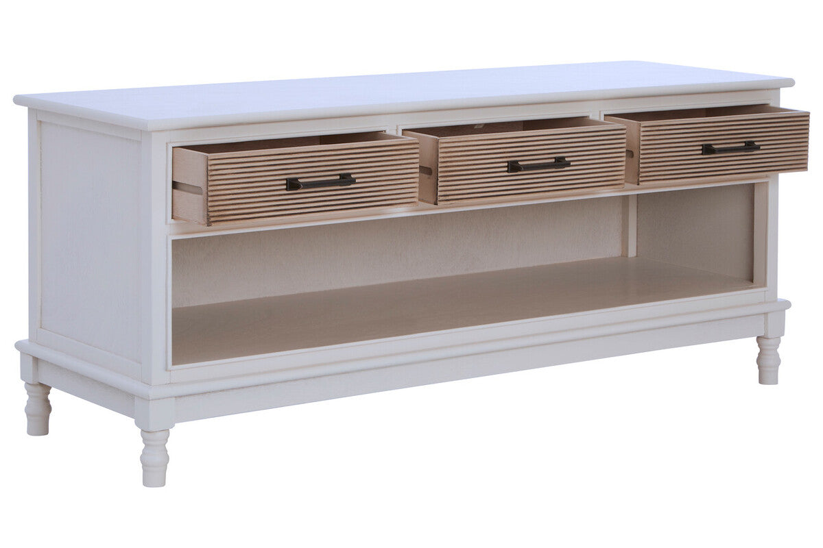 Heritage White and Natural Wooden 3 Drawer Sideboard