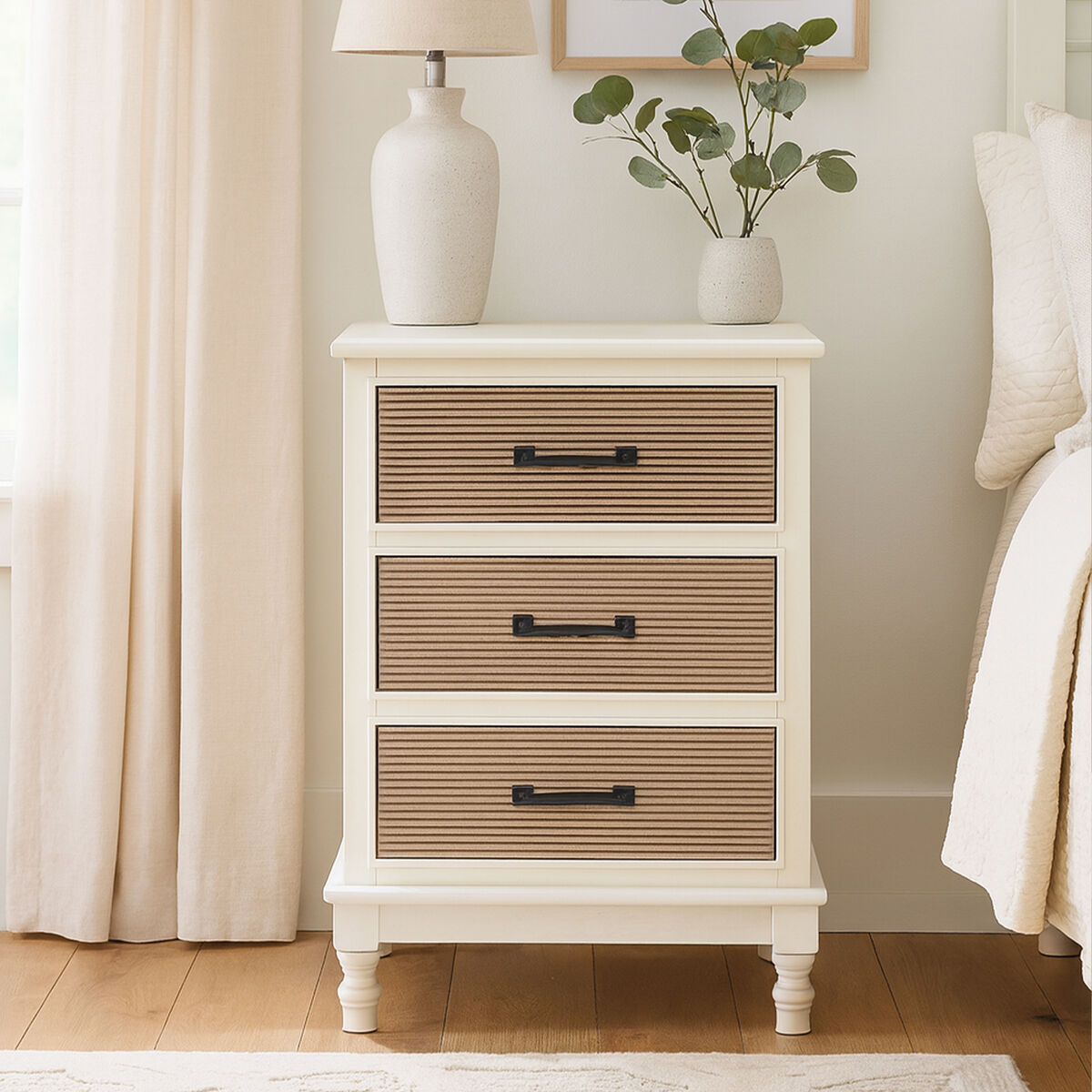 Heritage White and Natural Wooden 3 Drawer Chest