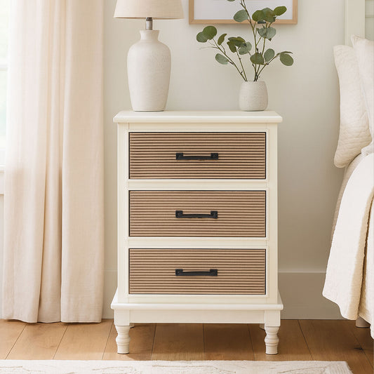 White and Natural Wooden 3 Drawer Chest