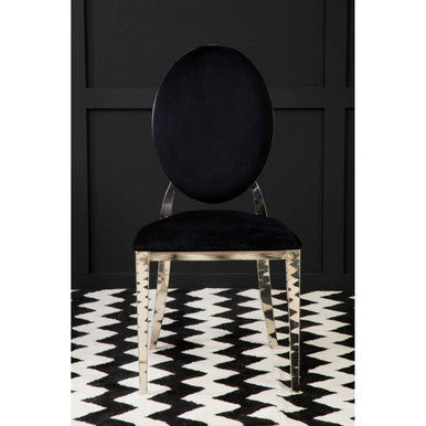 Sarita Black Velvet Stackable Dining Chair with Silver Finish Frame