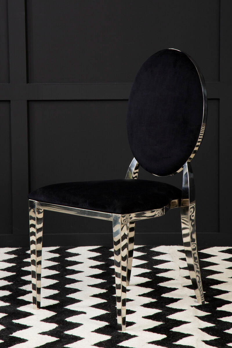 Sarita Black Velvet Stackable Dining Chair with Silver Finish Frame