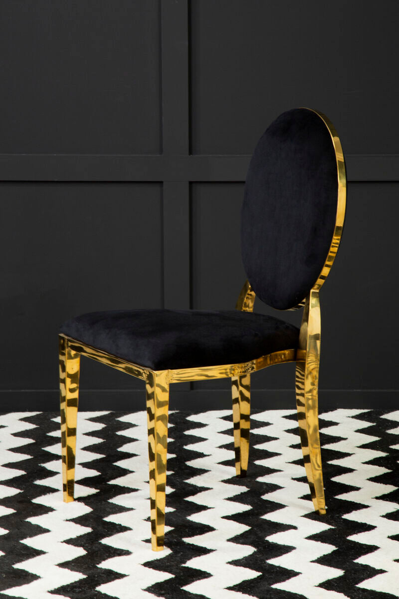 Sarita Black Velvet Stackable Dining Chair with Gold Finish Frame