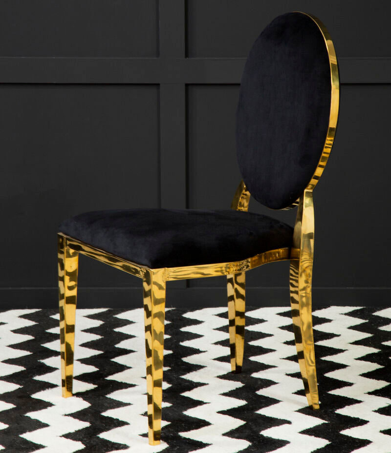 Sarita Black Velvet Stackable Dining Chair with Gold Finish Frame
