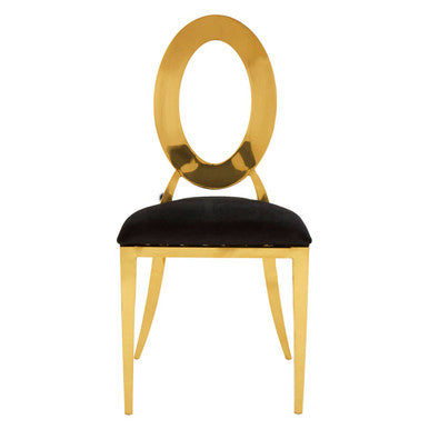 Sarita Black Velvet and Gold Finish Stackable Oval Back Dining Chair