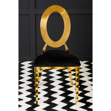 Sarita Black Velvet and Gold Finish Stackable Oval Back Dining Chair