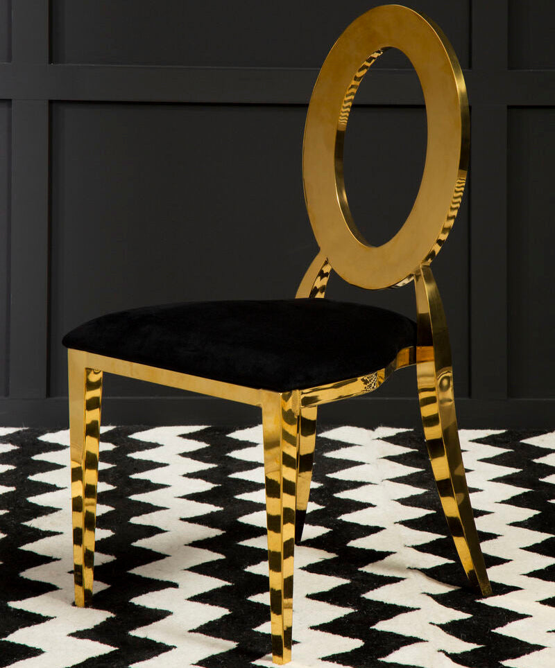 Sarita Black Velvet and Gold Finish Stackable Oval Back Dining Chair