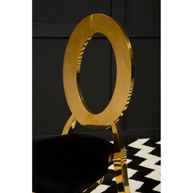 Sarita Black Velvet and Gold Finish Stackable Oval Back Dining Chair