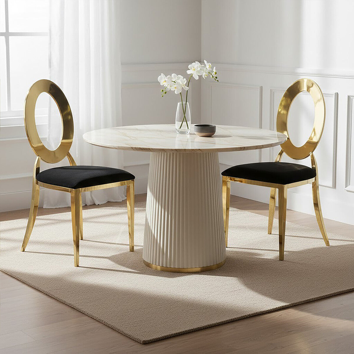 Sarita Black Velvet and Gold Finish Stackable Oval Back Dining Chair